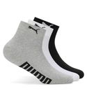 Puma Cotton Unisex-Adult Ankle Length Half Terry 3P Socks, White-Black-Cool Gray 7, 37/40 (68913801)