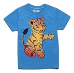 Peek-A-Zoo Unisex Toddler Animal Character Raglan, Longsleeve & Short Sleeve Tshirts w/Head, Tiger Turquoise, 2T