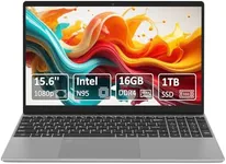 15.6 Inch Laptop,Gaming Laptop with Backlit Keyboard,1920*1080 FHD Eye Protection,16GB DDR4 1TB SSD,Quad-Core Intel N95 CPU(Up to 3.4GHz),44WH Battery,2.4/5G WiFi,BT 4.2,Webcam,USB 3.0 (Silver)