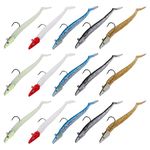 Goture Soft Fishing Lures, Lead Head Jigs Freshwater Saltwater Lures with Sharp Hook, Sinking Soft Fishing Bait Swimbaits for Bass, Trout, Striper, Pike (Pack of 15)