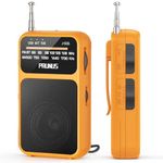 PRUNUS J-555 Pocket Radio AM FM USB-C Charging& Battery Operated, Excellent Reception Clear Speaker and Earphone Jack, Back Clip, Flashlight, Transistor, Portable AM FM, Mini(Orange)