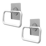 HOKIPO Magic Sticker Series Self-Adhesive Plastic Towel Holder Hanger (White) -Pack of 2