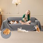 Loiion Anti Scratch Furniture Protector, Ultra Soft Scratch Proof Sofa Cover, Waterproof Non Slip Sofa Cover, Pet-Friendly Couch Protectors for 3 Seater Covers, Pet Couch Covers, Gray, 380x230cm