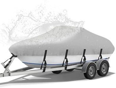NEVERLAND Boat Cover 20-22 ft 600D Waterproof Boat Covers Fits Bass, V-Hull, Tri-Hull, Fish & Ski, Runabout Bowrider Boat, 20' 21' 22' feet Heavy Duty Canvas Trailerable Boat Cover Gray