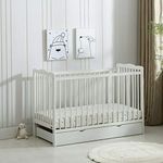 Brooklyn Baby Cot Crib with Water Repellent Mattress & Wheeled Drawer [Grey/White] (White)