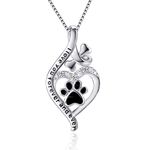 VANLAMS Womens 925 Sterling Silver Bone Love Heart Dog Paw Print Pendant Necklace I Love you Forever and Ever, Gifts for Dog Owner (Silver)