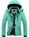 GEMYSE Women's Winter Waterproof Ski Jacket Mountain Windproof Fleece Coat with Hood (Light Acid Blue,XL)