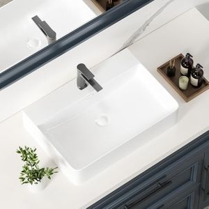 24" White Rectangular Ceramic Vessel Sink Bath Wall Mount/Above Counter