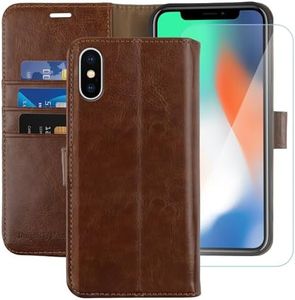 MONASAY Wallet Case Compatible for iPhone X/iPhone Xs, 5.8-inch, [Glass Screen Protector Included] [RFID Blocking] Flip Folio Leather Cell Phone Cover with Credit Card Holder,Brown