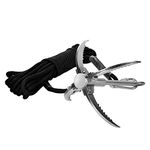 CYFIE 4-Claw Sawtooth Grappling Hook, with 10m/33ft 8mm Auxiliary Rope Stainless Steel Claw Carabiner for Outdoor Activity EDC Tool in Your Bug Out Bag