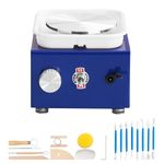 Uargd Mini Pottery Wheel for Beginners, Includes 2 Turntables (2.6in/3.9in), Adjustable Speed 0-300RPM, Detachable ABS Basin, 17 Pottery Tools, 30W, Blue, Ideal for DIY Art and Craft Projects