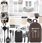 Wesqunie Camping Essentials Cookware Cooking Utensils Set - Camping Kitchen Utensils, Portable Outdoor Accessories, Stainless Steel & Silicone, Camping Gear Equipment for RV Picnic Grill