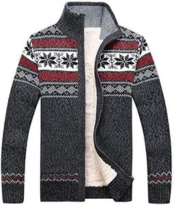 Flygo Men's Casual Warm Sherpa Lined Full Zip Knitted Cardigan Sweaters Jacket (Small, Grey)