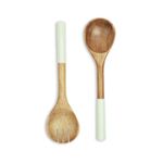 Haus and Kinder Acacia Wood Salad Server Set of 2 | Wooden Salad Serving Spoon & Fork Set | Serving Spoon Set for Cooking, Sautéing, Stirring, Mixing (12 inches) | Mint