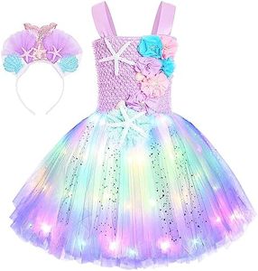 SKCAIHT Mermaid Costume for Girls Colored LED Light Up Little Mermaid Princess Tutu Dress for Halloween Birthday Party Gifts