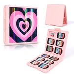 DLseego Game Card Case for Switch Lite/Switch/Switch OLED, love heart Shiny Reflective Gradient Switch Game Memory Card Portable Storage with 12 Game Card Slots and 12 Micro SD Card Slots - Pink Black