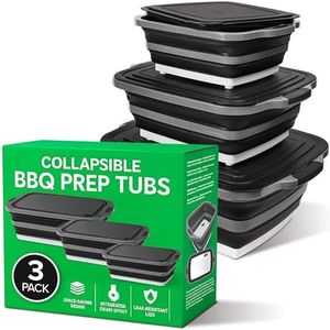 Collapsible BBQ Prep Tub with Lids and Drain Spouts, 3 Pack Portable Meat Marinating and Grilling Trays, Cutting Board Food Storage Containers for Outdoor Cooking, Camping, Tailgating and Kitchen Prep