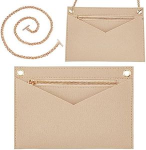 WADORN 1 Set Purse Organizer Insert Conversion Kit with Gold Chain, 8.62x6.1 Inch Felt Handbag Organizer Insert 24 Inch Chain Inner Pocket Liner Clutches Envelope Bag Handbag Convert Accessory, Beige