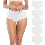 Molasus Women's Soft Cotton Underwear Briefs High Waisted Postpartum Panties Ladies Full Coverage Plus Size Underpants Pack of 5,White,Large