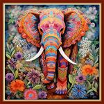 Foxhool Beginners Cross Stitch Kits Stamped Full Range of Embroidery Kits for Adults DIY Cross Stitches kit Embroidery Patterns for Needlepoint kit-Colorful Elephant Flowers 17.7x17.7 inch