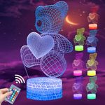 Probuk Teddy Bear Night Lights Kids,3D Illusion Lamp,LED Touch Control Chargeable Smart Night Decor Bedside Lamps,16 Colours Unique Gift,Mother's Day,New Year's,Birthday Gifts for Children and Adults