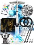 M. ROSENFELD Shisha 2 Hoses Set - 75 cm Large, XL Complete Set with Accessories LED Light, 2 Connections Aluminium + Stainless Steel Smoke Column + Engraving