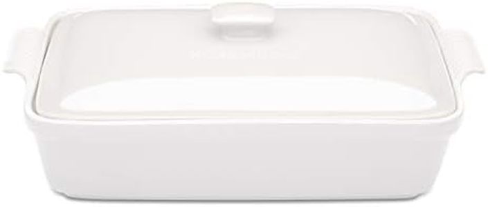 ROSSALLINI Stoneware Casserole Dish Bakeware Set with Lid, Covered Rectangular Dinnerware, Extra Large 4.23 Quart, 13 by 9 Inch, Bianco [White]