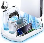 Cooling Station for PS5 with Dual Controller Charger Compatible with PlayStation 5/Slim/Pro Console, PS5 Cooling Stand Station Vertical & 3 Level Cooler Fan, Controller Charging Dock, RGB Light