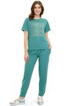 ZEYO Women's Cotton Green Typography Printed Pajama Set Night Suit Set Of Top & Joggers 5713, 2XL