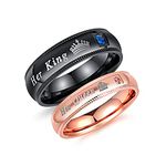 MONIYA Set of 2 His Queen Her King Rings Stainless Steel Wedding Engagement Band Matching Promise Rings for Couple (Pink, Men 9 & Women 8)