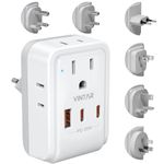 Universal Travel Adapter Kit, VINTAR PD 35W International Power Adapter with 3 USB Ports (2 USB C) & 4 AC Outlets, Type A,C,G,D,I,M Swap&Adapt Attachments, Adapter for US/EU/UK/India/AUS/Africa