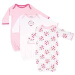 Luvable Friends Girls' Gowns, 3 Pack, Pink Floral, 0-6 Months