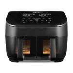 Instant Pot - Vortex Plus Dual Black Air Fryer - Large 7.6L, Family Size - Twin, Double 3.7L Baskets, Clear Window, Food Dehydrator, Grill, Bake, Roast, Reheat, Non-Stick, Easy Clean, Dishwasher Safe