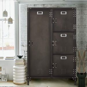 MIIIKO Steel Wardrobe Cabinet Locker, Rustic Metal Storage Cabinet with Shelf, Lockable Doors and Hanging Rod, Industrial Locker Cabinet for Living Room, Bedroom, Home Office and Club
