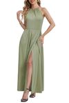 KILIG Maxi Dresses for Women UK Summer Dress Halter Neck Wedding Guest Elegant Long Dress Casual Beach Sundress (Bean Green, Large)