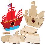 Baker Ross FE357 Pirate Ship Wooden Bird House Kits - Pack of 2, Woodcraft Activities to Paint and Decorate for Kids Arts and Crafts or Garden Projects