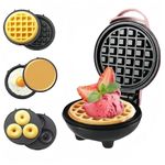 3 in 1Mini Waffles Maker with 5 Removable Plates-Make Mini Waffles Donuts Pancakes or Eggs all in 1 Multi -Easy Cleaning & Storing- Holiday Gift(Pink)