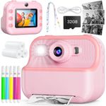 Flooyes Kids Instant Print Camera, Digital Instant Photo Camera for Kids,Toddler Video Camera,Inkless Print Camera Toys with 32GB Card, Ideal Gifts for 4 5 6 7 8 9 10-12 Year Old Boys Girls (Pink)