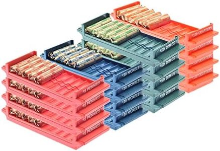 4-Pack Nadex Rolled Coin Storage Organizer Tray Set with Ridges for Loose Coins | Quarters, Dimes, Nickles, and Penny Color Coded Trays