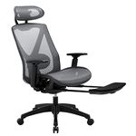 Moustache® Ergonomic Office Chair with Suspension Mesh Seat & Retractable Footrest, Comfortable Computer Chair with Neck Lumbar Support, Adjustable Headrest, Armrests and Seat Height - (Gray)