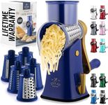 Zulay Kitchen Rotary Cheese Grater 5 Blade Cheese Shredder - Manual Hand Crank Cheese Grater With Reinforced Suction & 5 Interchangeable Drums - Easy to Use, Vegetable Chopper Round Mandoline Slicer