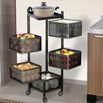 Kuber Industries Storage Rack | 5-Layer Revolving Vegetable Kitchen Rack | Square Multipurpose Storage Trolley with Wheels | Metal Fruit Storage Rack | Kitchen Cabinet Spice Rack | Black