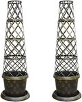 Flower Tower pot Kit Large Patio pot with saucer matching lattice style tower frame black & gold effect Ideal for climbers, vines or vegetables, durable garden plastic 2 x 39cm Pot by T&M