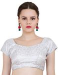 ND & R Women's Readymade, Banarasi Brocade (Chanderi) Short Sleeve Ladies Blouse, Choli for Saree, Ready to Wear Color Silver Size-44