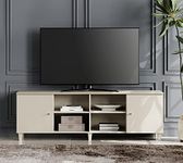 WAMPAT Mid Century Modern TV Stand for TVs up to 75 Inch, Home Entertainment Center with Door Storage & Adjustable Shelves, Wood Media Console TV Table for Living Room Bedroom, 70 inch, Beige