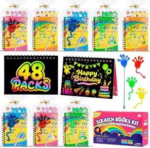 JMMICO 48*3 Packs Scratch Art Notebook+Sticky Hands+Stickers,Easter Party Favors for Kids 4-8-12,Return Gifts for Birthday Party Bulk Toys,Goodie Bags Stuffers, Classroom Prizes Students Gifts
