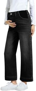 BLENCOT Women's Maternity Jeans High Waisted Wide Leg Stretchy Denim Pants Pregnancy Clothes Black S