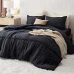 Bedsure King Comforter Set with Sheet - 4 Pieces Soft Black Bedding Sets, Grid Pinch Pleat, All Season Lightweight Fluffy Bed Set with Solid Boho Comforter, Pillowcases & Sheet