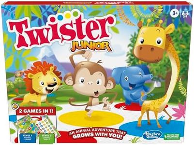 Hasbro Gaming Twister Junior Game, Animal Adventure 2-Sided Mat, 2 Games in 1, Party Game for Kids Ages 3 and Up, Indoor Game for 2-4 Players