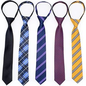 5 Pcs Zipper Ties for Boys, Adjustable Zipper Skinny necktie Clip on Slim Ties for boys, Set2